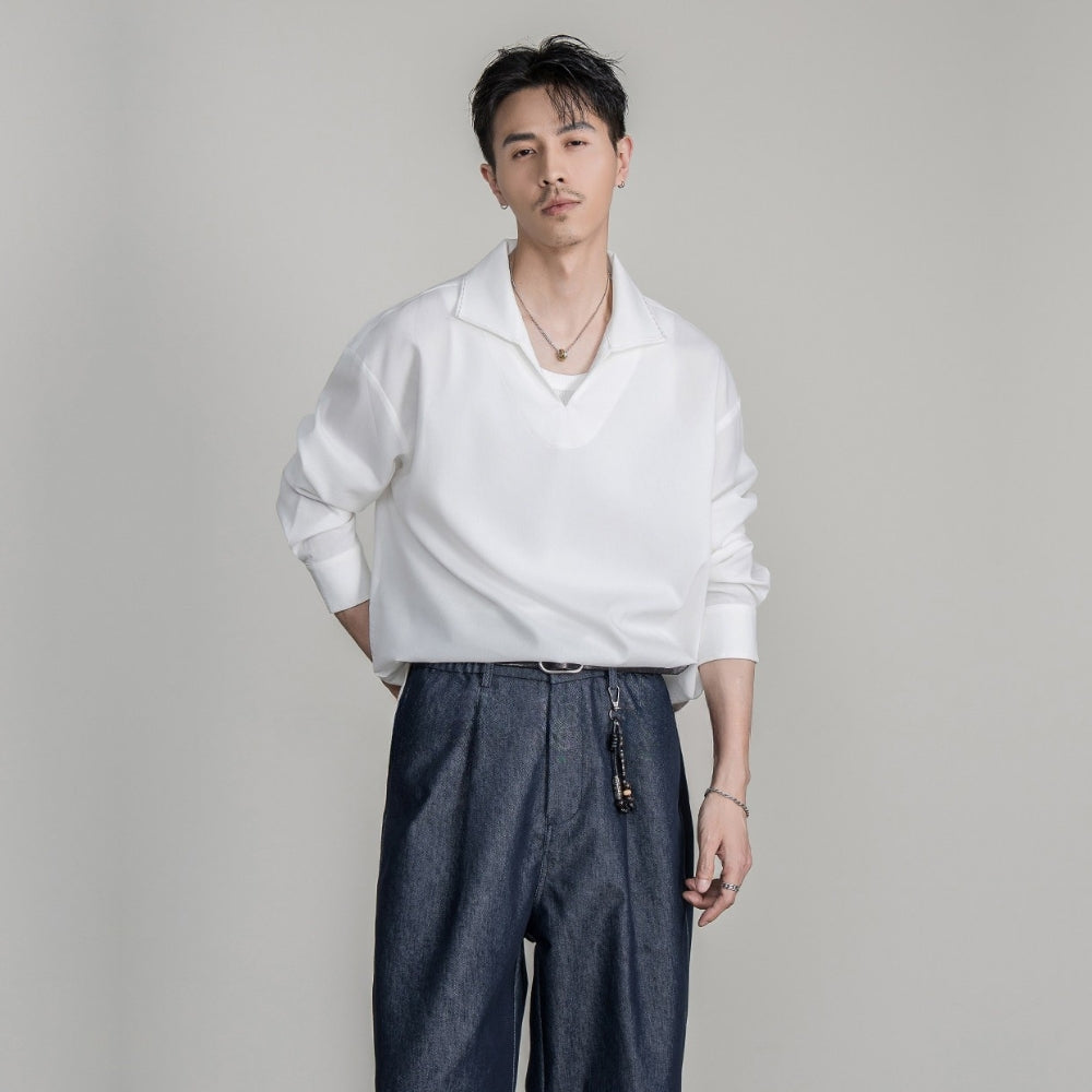 Lyocell Linen Open Collar Shirt  #FS041