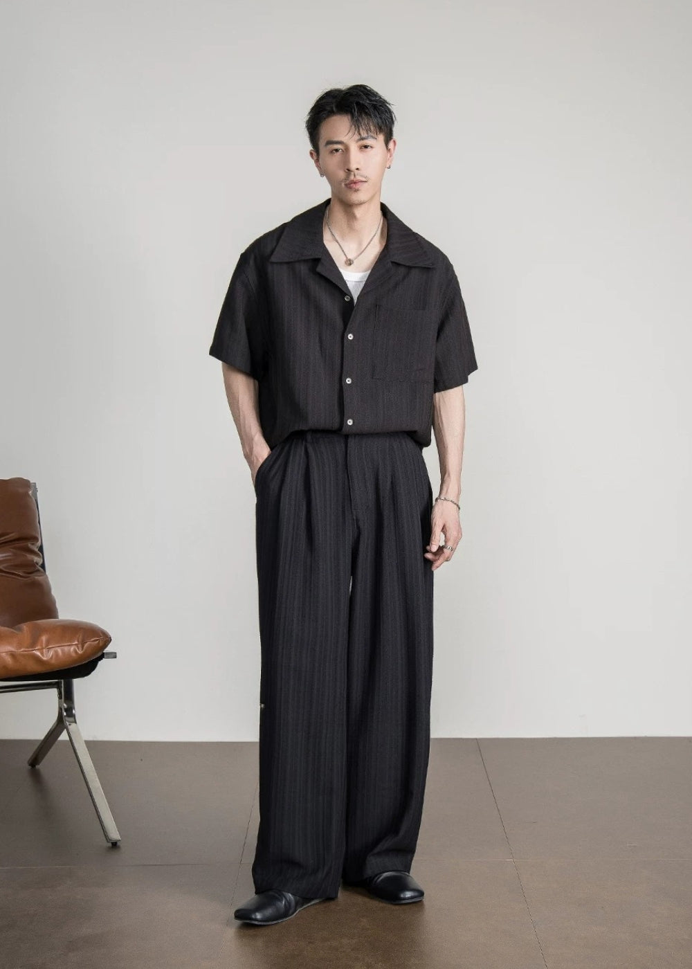 Textured Stripe Wide Trousers  #FS091