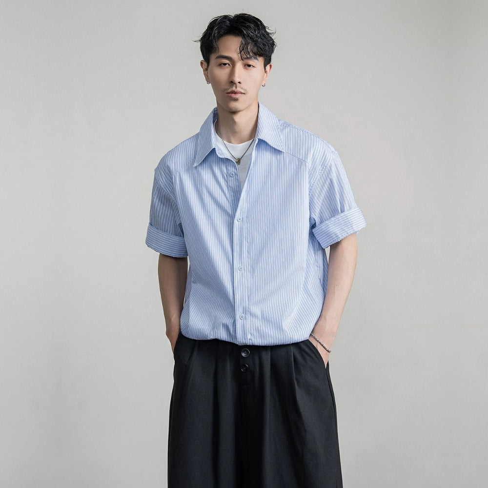 Chalk Stripe Linen Relaxed Shirt  #FS085