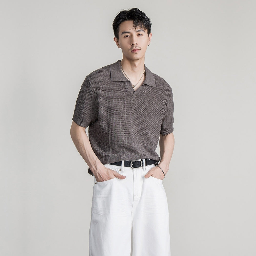 Linen Blend Seagull Neck Polo  #FS088