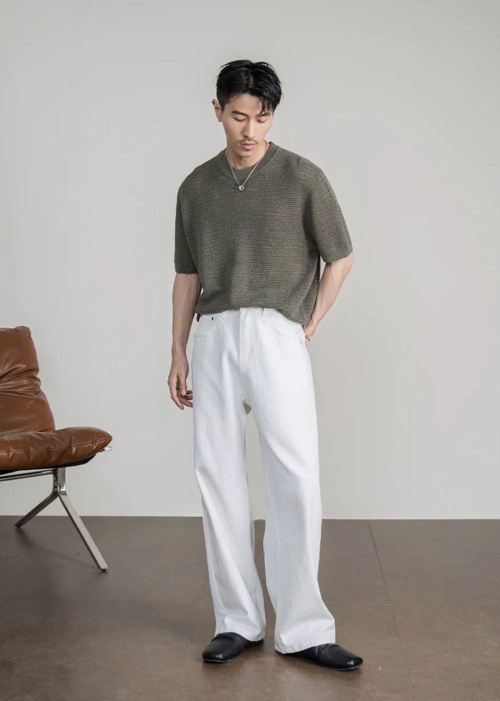 Open Knit Crew T-Shirt  #FS086