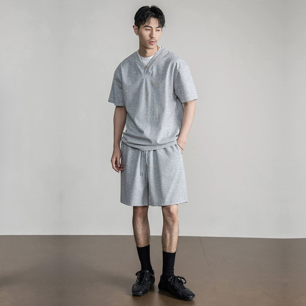 Snap Henley Short Set  #FS075