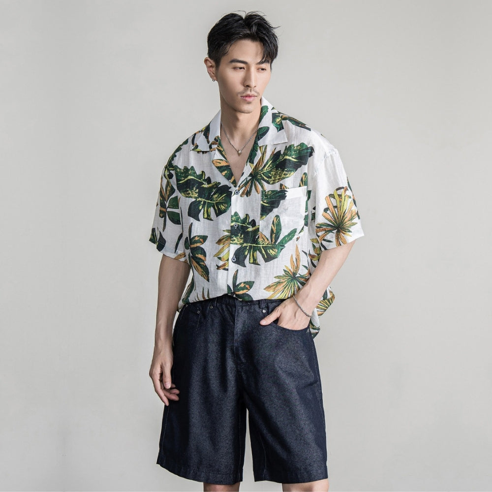 Tropical Leaf Cuban Shirt  #FS064