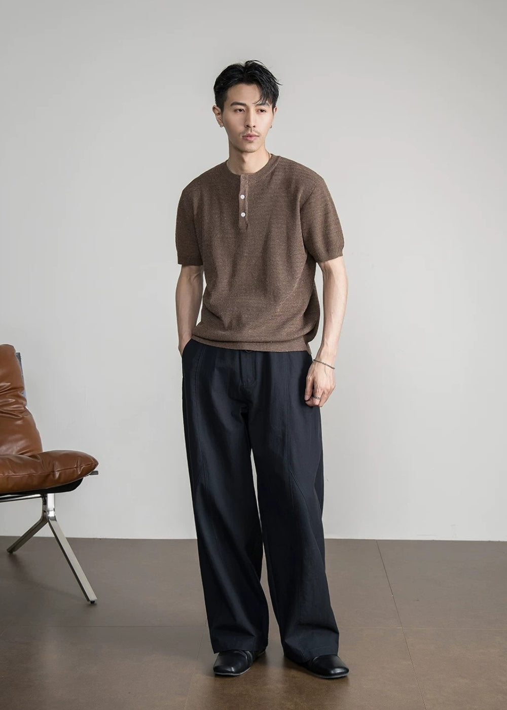 Henley Neck Textured Knit  #FS083