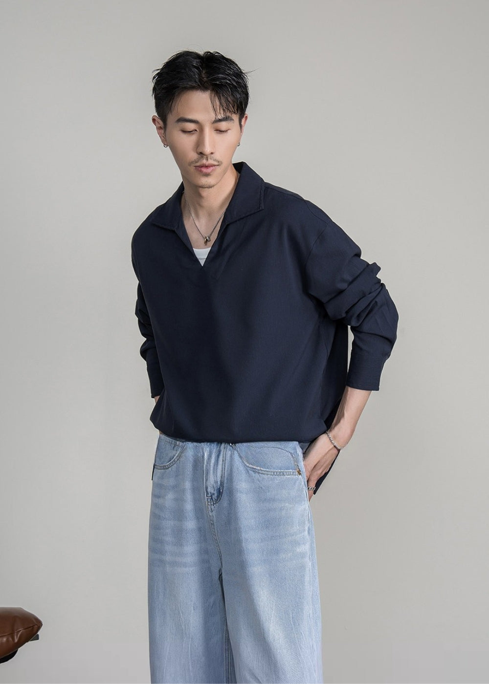 Lyocell Linen Open Collar Shirt  #FS041