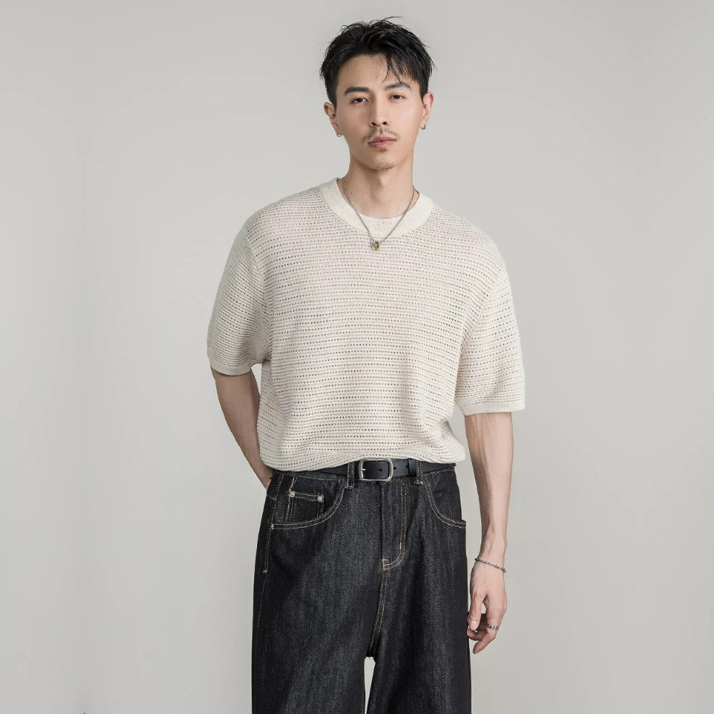 Open Knit Crew T-Shirt  #FS086