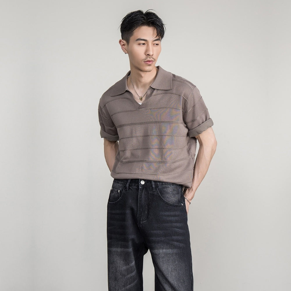 Airy Knit Open Collar Polo  #FS105