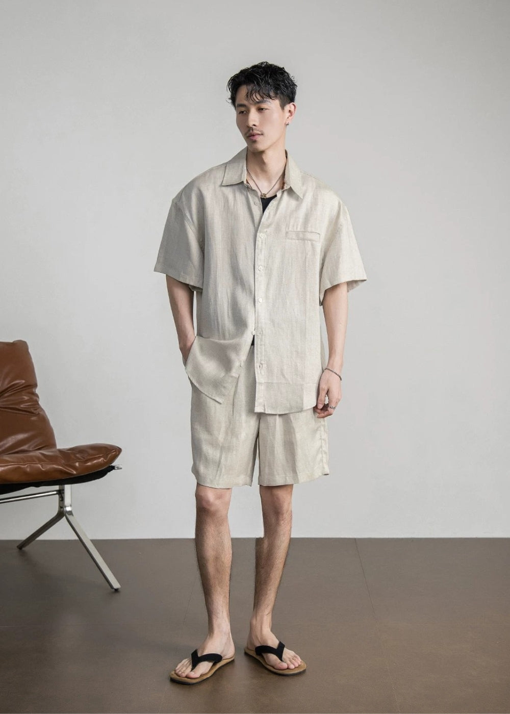 Cool Linen Blend Relaxed Short Set  #FS099