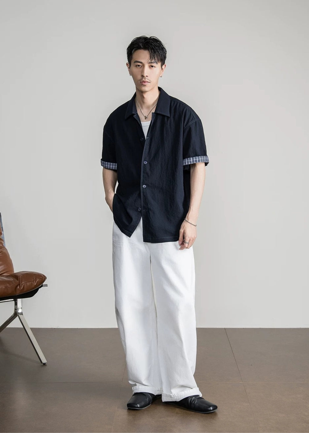 Drape Check Cuff Shirt  #FS063