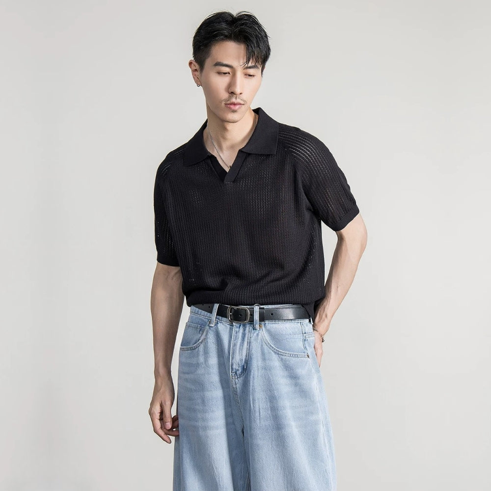 Tencel Linen Open Knit Polo #FS081
