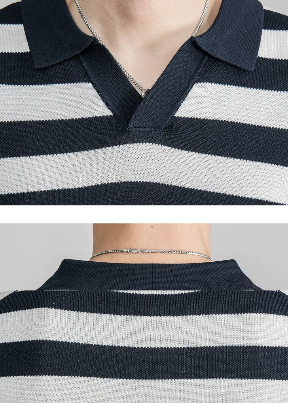 Fine Knit Silk Blend Stripe Polo  #SF002