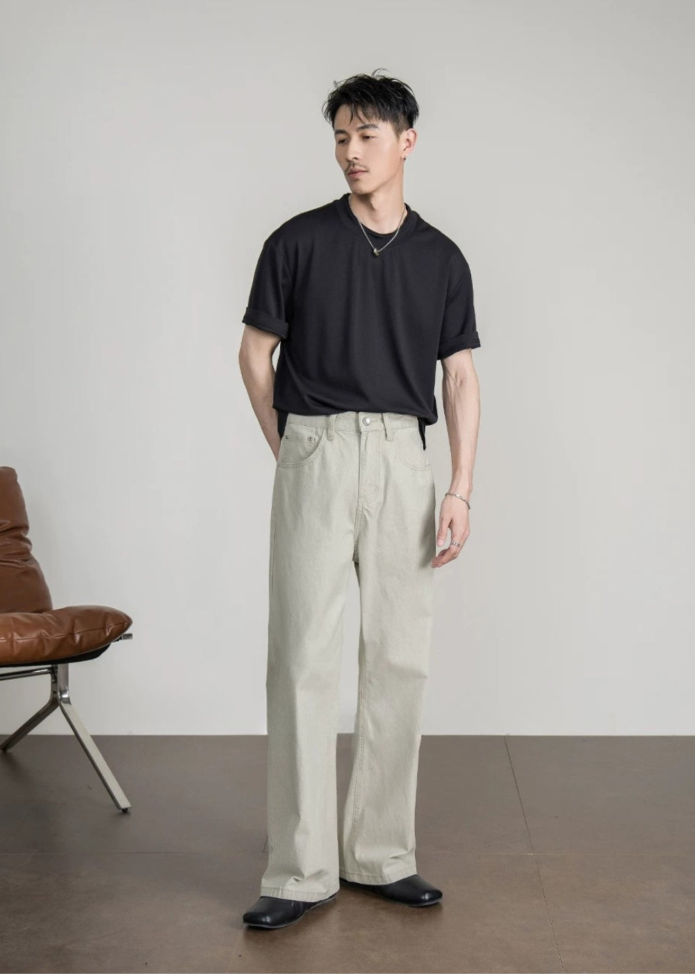 Greige Washed Straight Jeans  #FS078