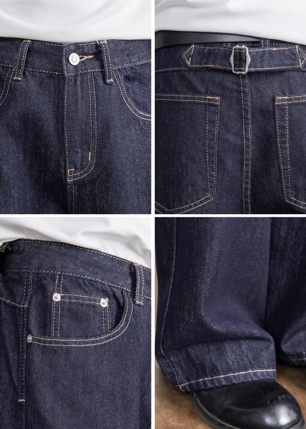 Cinch Back Wide Straight Denim  #FS043