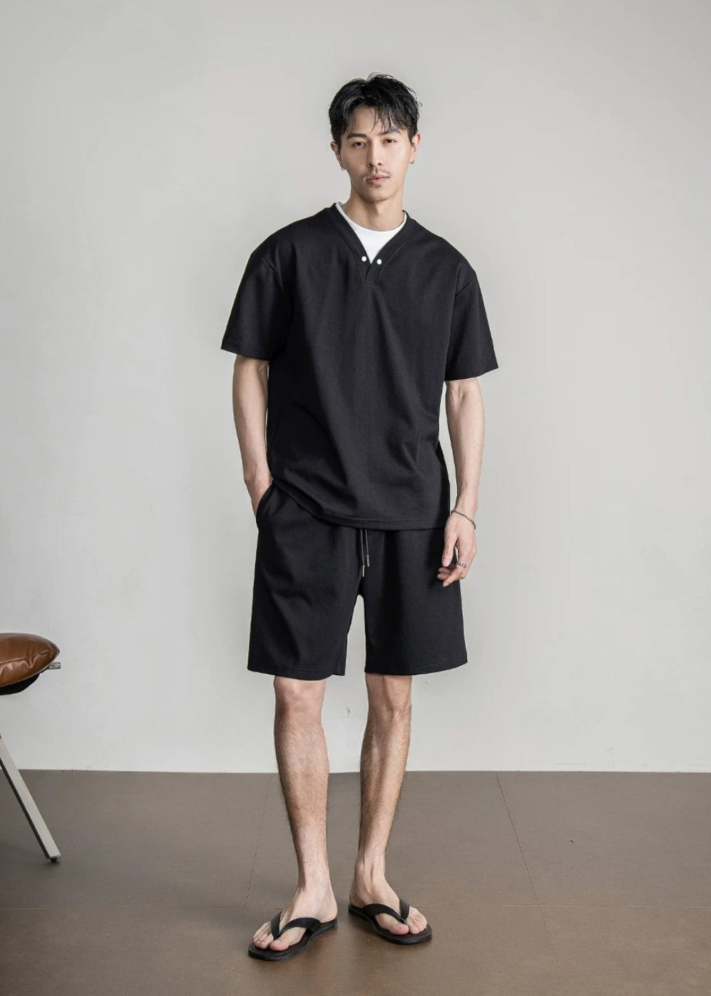 Snap Henley Short Set  #FS075