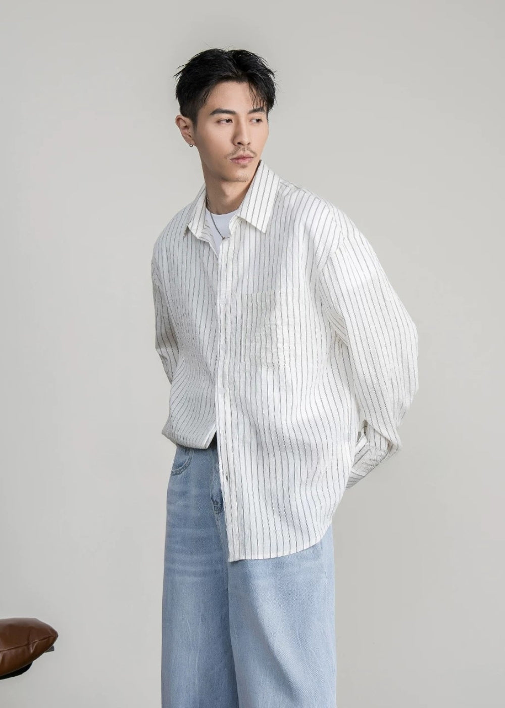 Lyocell Pin Stripe Relax Shirt  #FS048