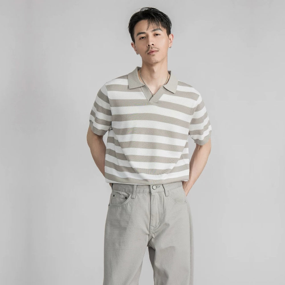 Fine Knit Silk Blend Stripe Polo  #SF002