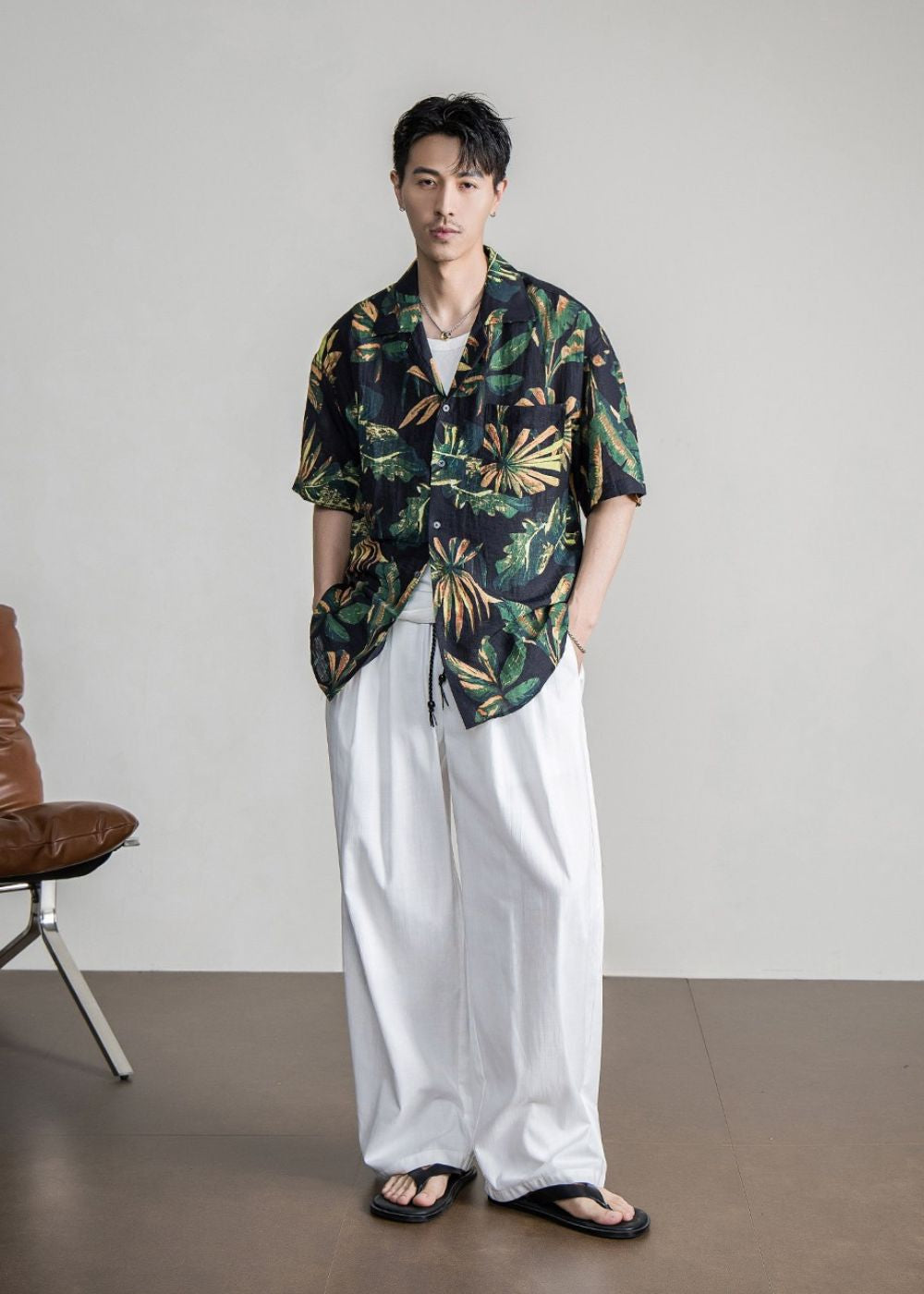 Tropical Leaf Cuban Shirt  #FS064