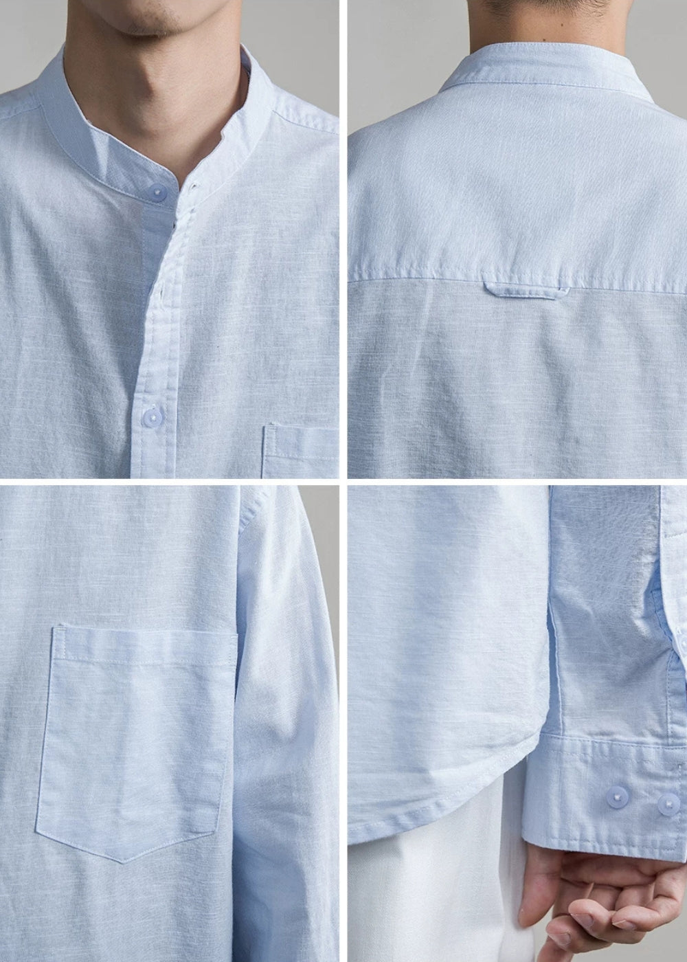 Cotton Linen Band Collar Shirt  #FS094