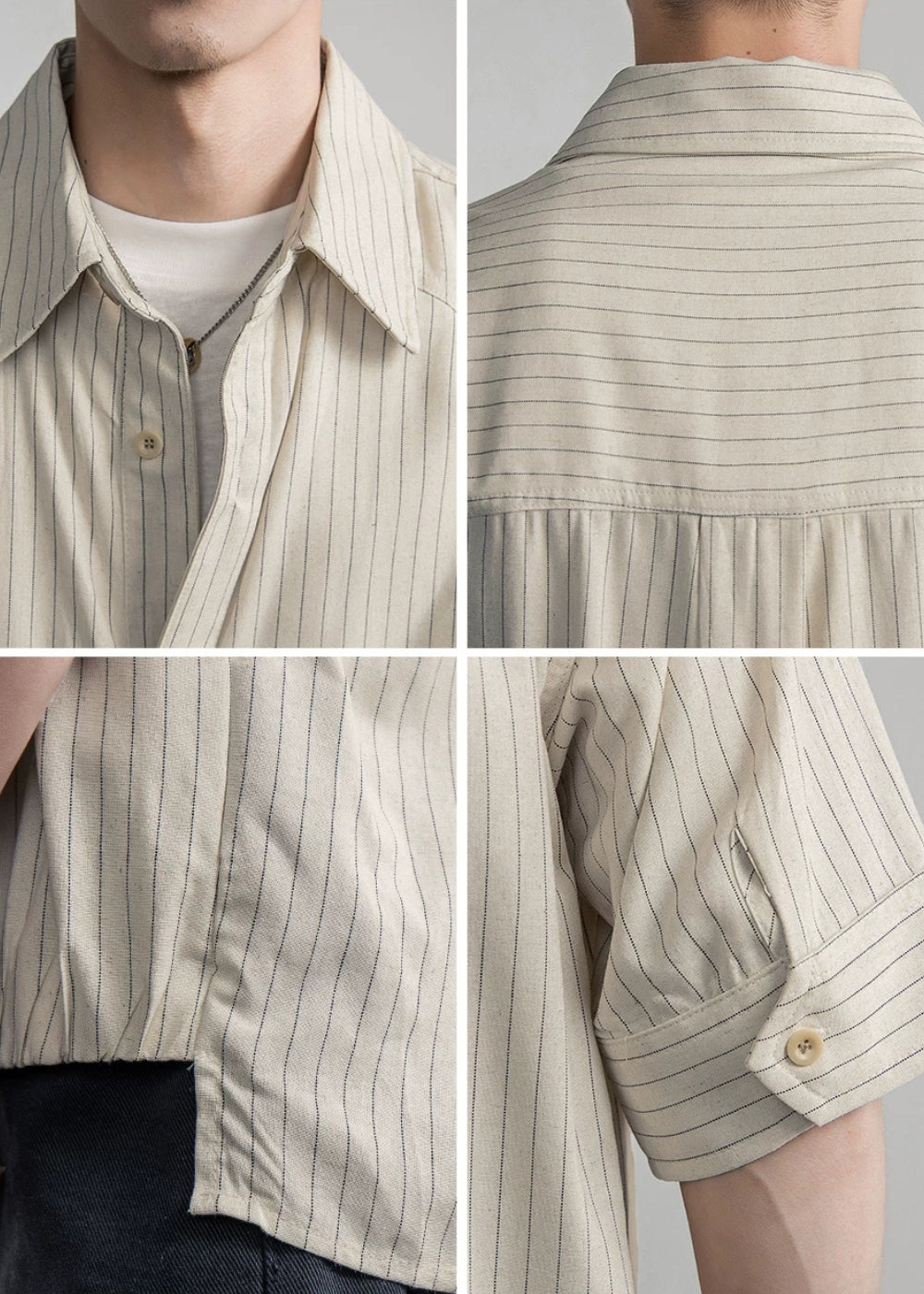 Chalk Stripe Linen Relaxed Shirt  #FS085