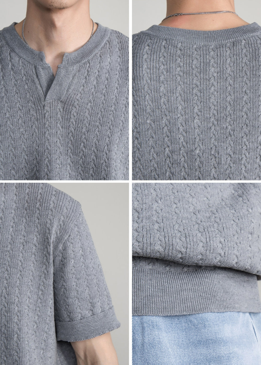Cable Henley Knit T-shirt  #FS070