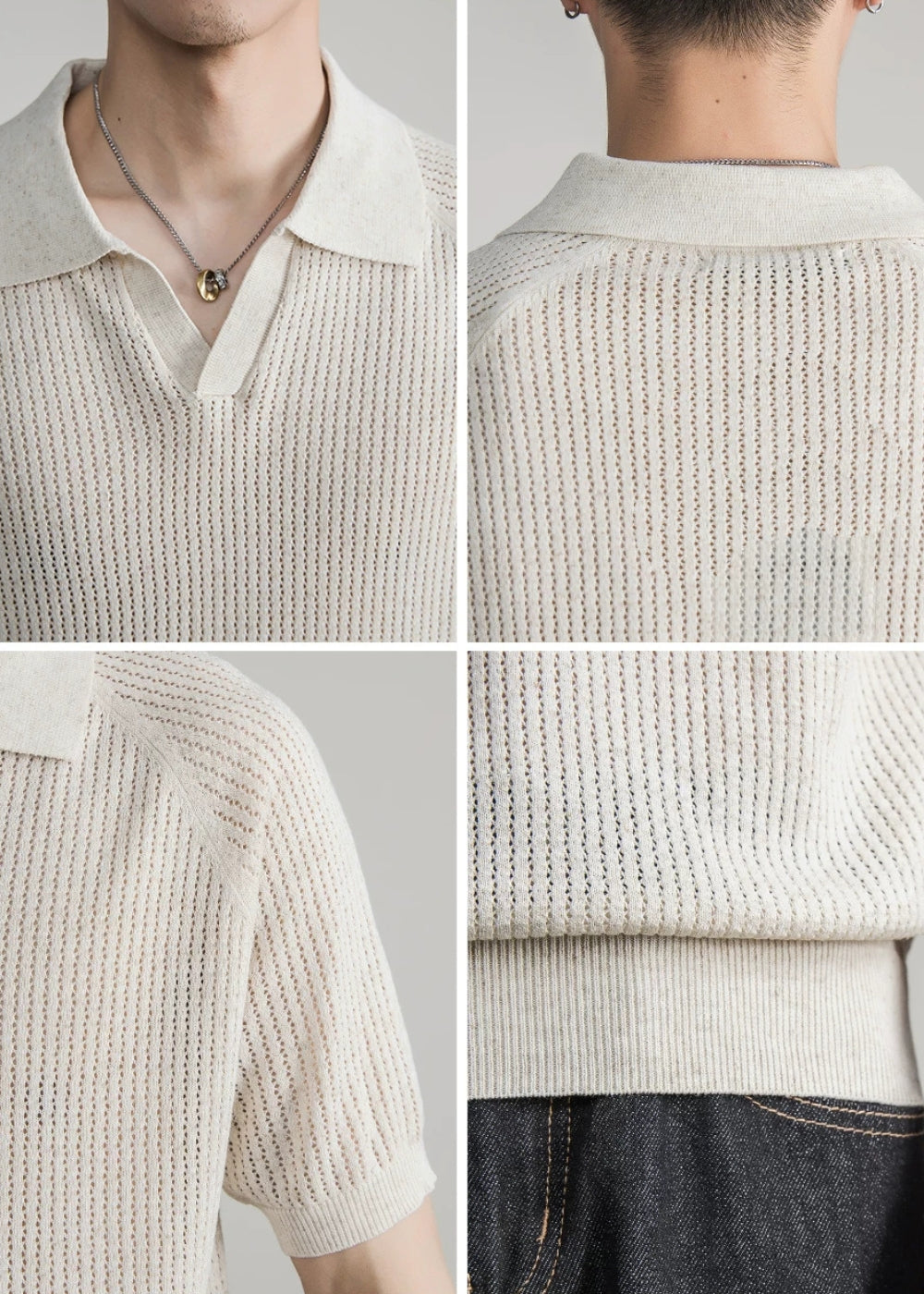 Tencel Linen Open Knit Polo #FS081