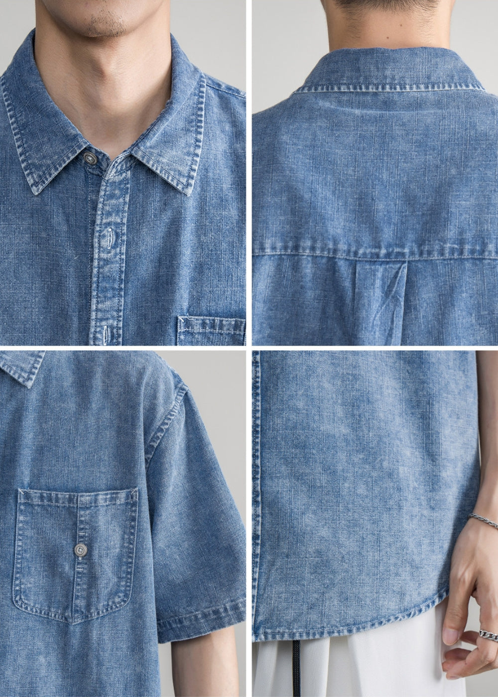 Relaxed Denim Short Sleeve Shirt  #FS089
