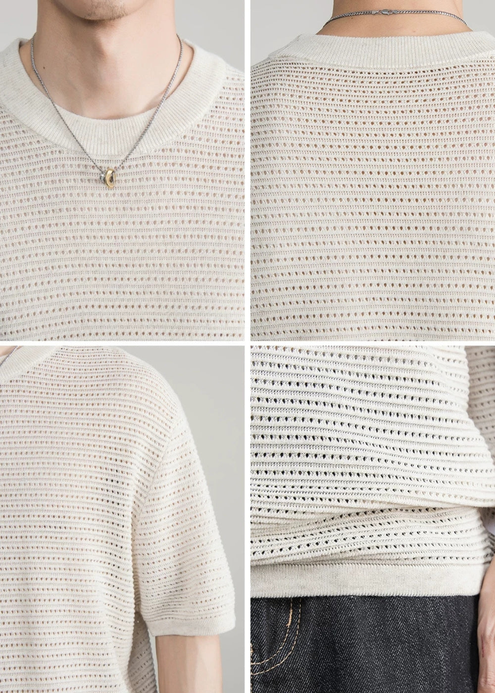 Open Knit Crew T-Shirt  #FS086