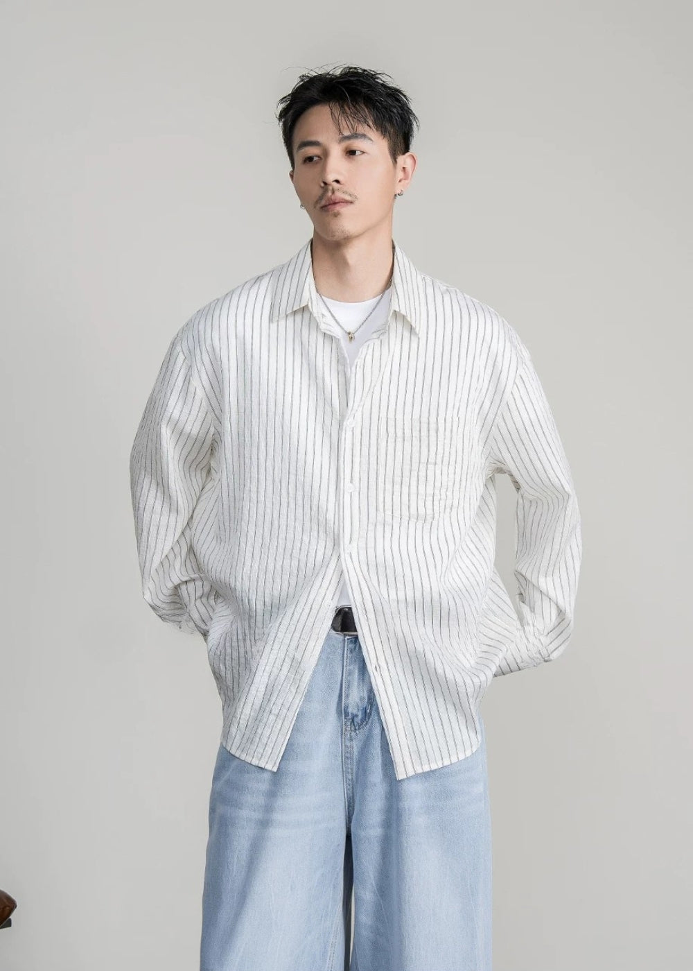 Lyocell Pin Stripe Relax Shirt  #FS048