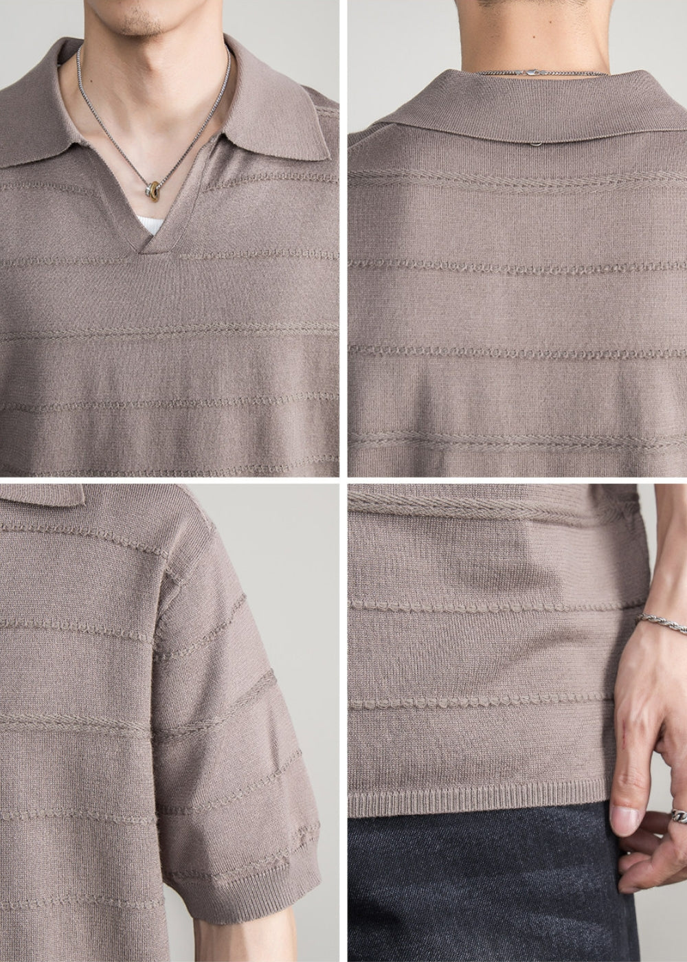 Airy Knit Open Collar Polo  #FS105