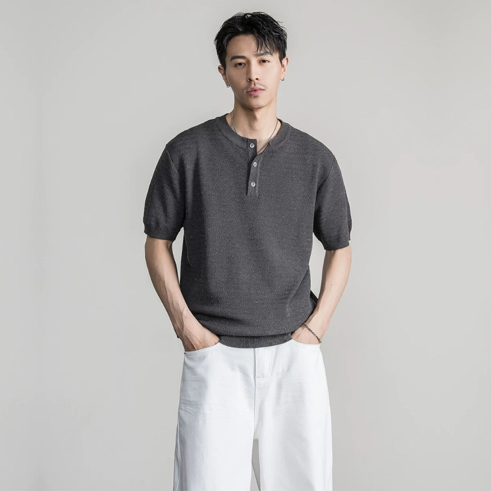 Henley Neck Textured Knit  #FS083