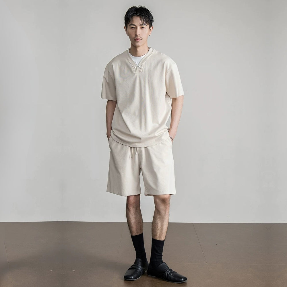 Snap Henley Short Set  #FS075