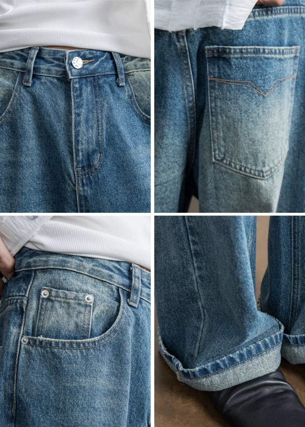 Vintage Wash Wide Jeans  #FS104