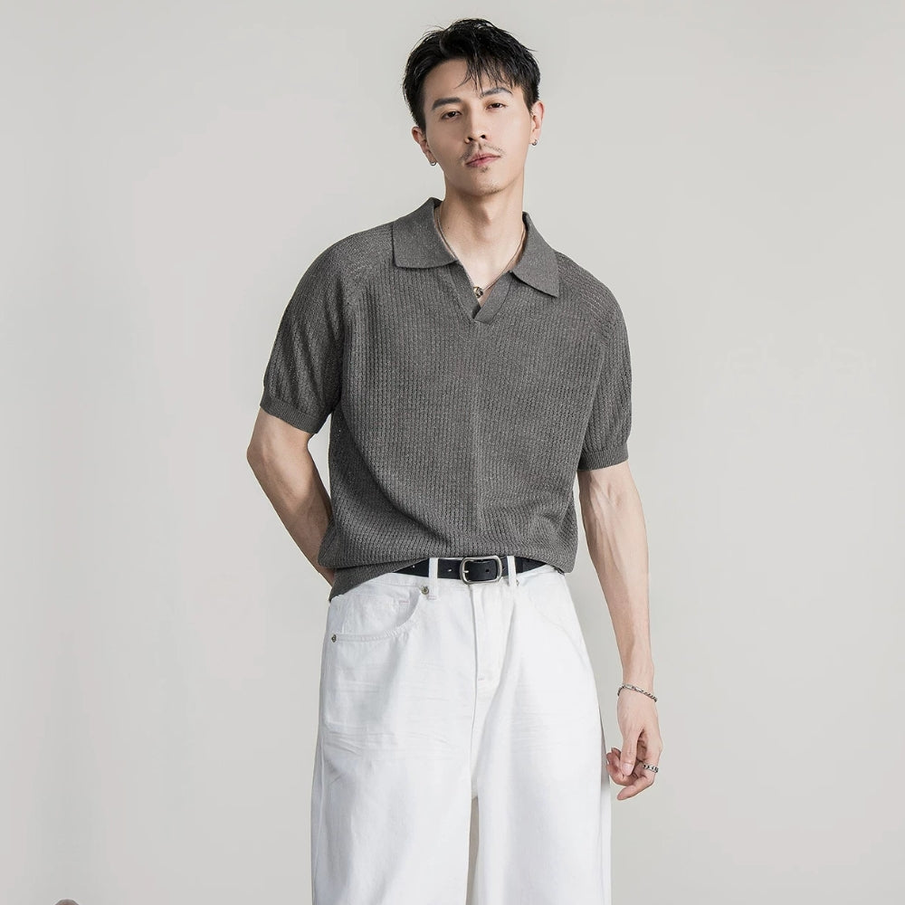 Tencel Linen Open Knit Polo #FS081