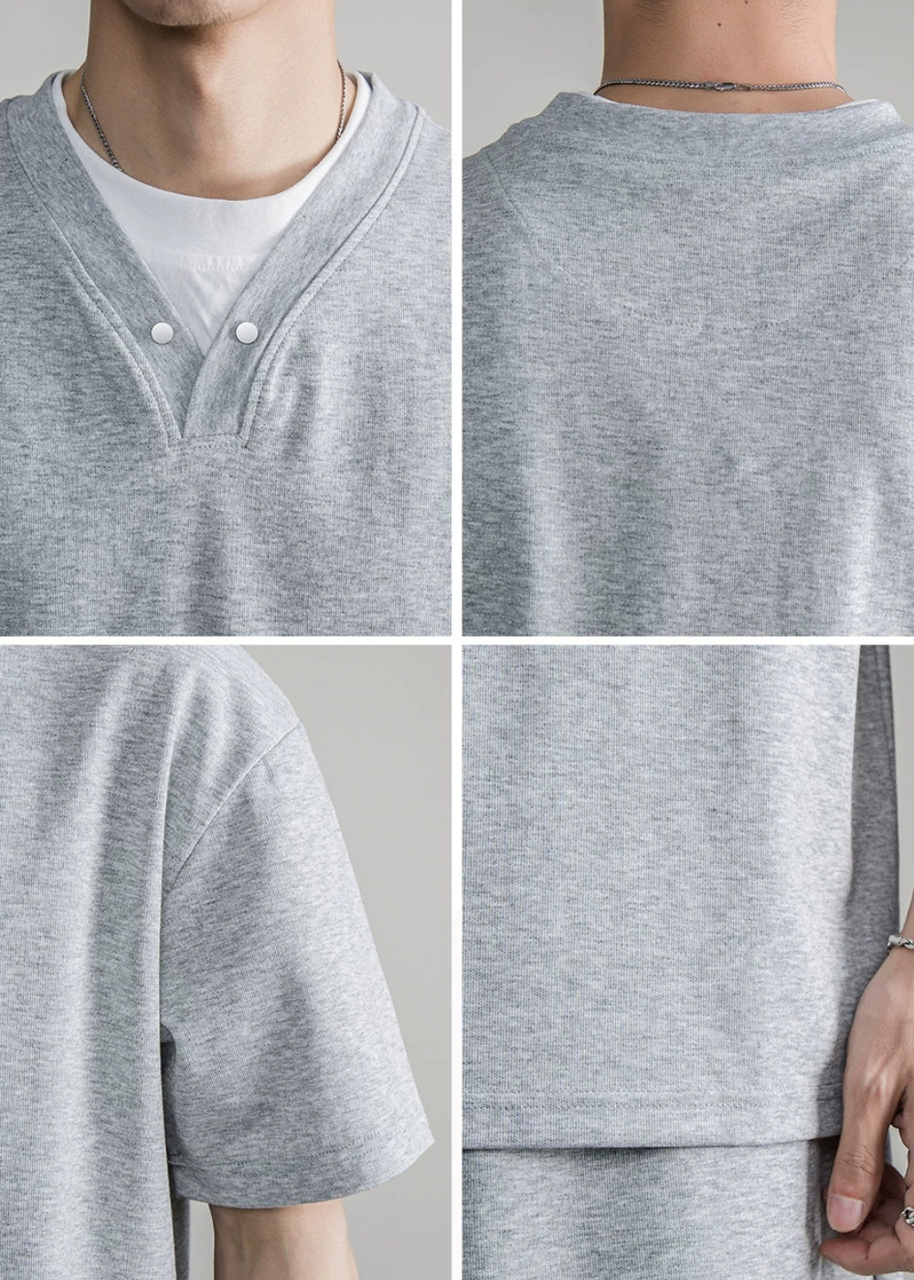 Snap Henley Short Set  #FS075