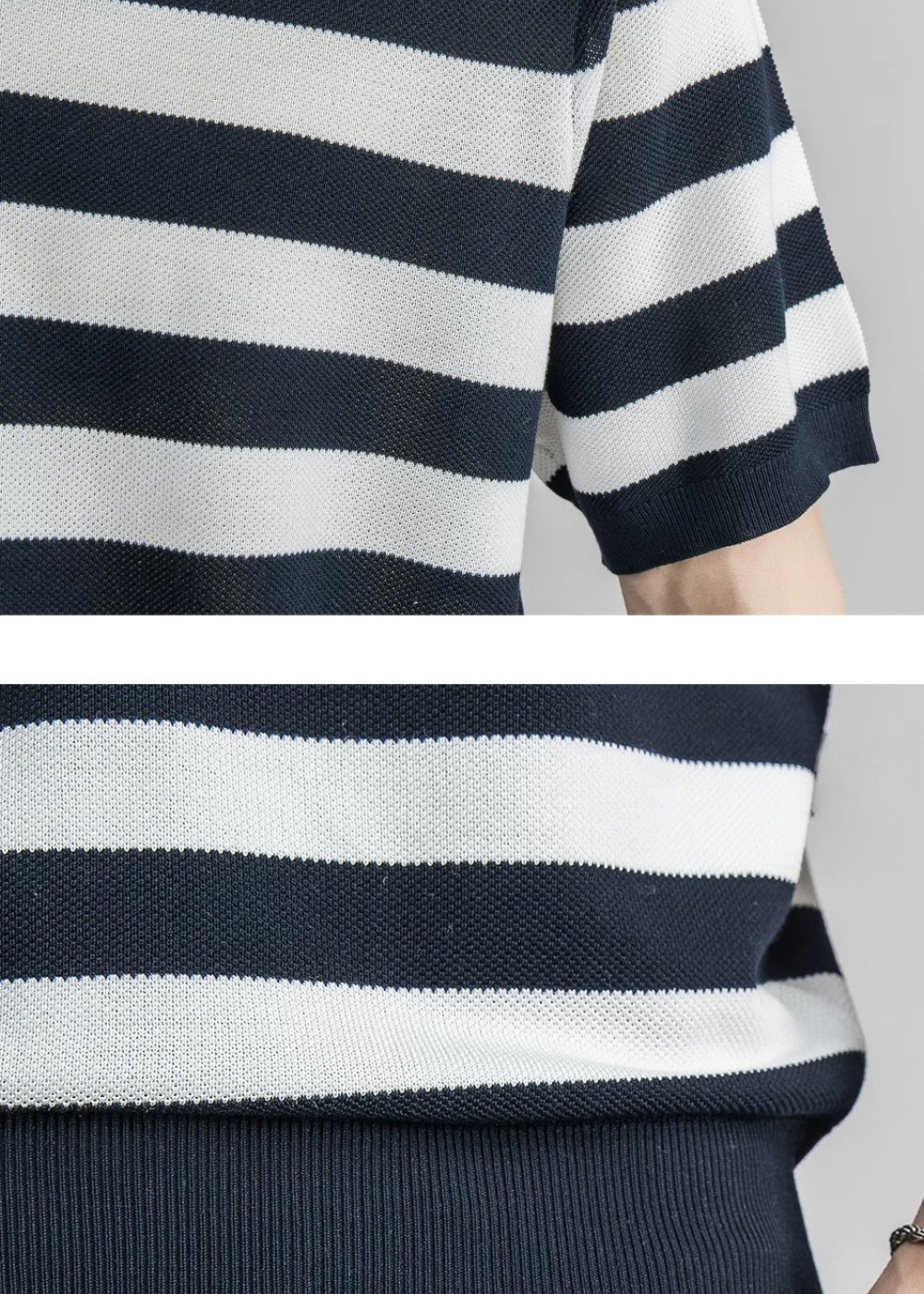 Fine Knit Silk Blend Stripe Polo  #SF002