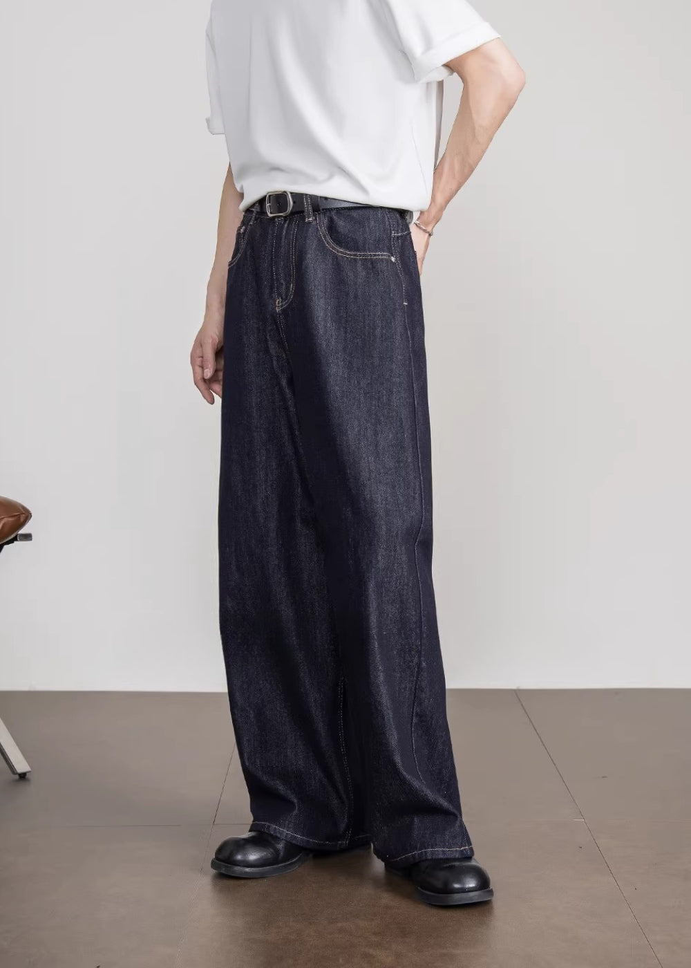 Cinch Back Wide Straight Denim  #FS043