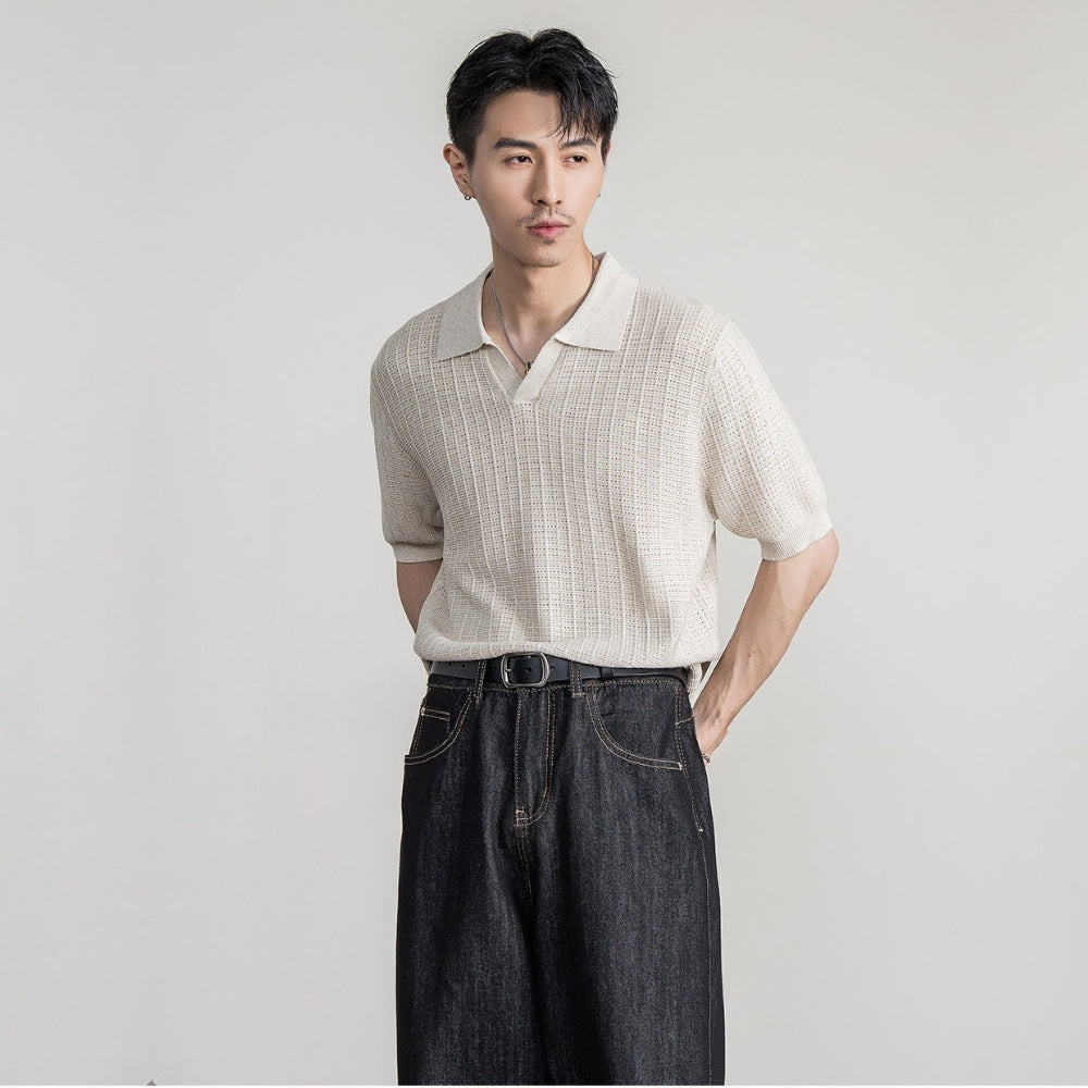 Linen Blend Seagull Neck Polo  #FS088