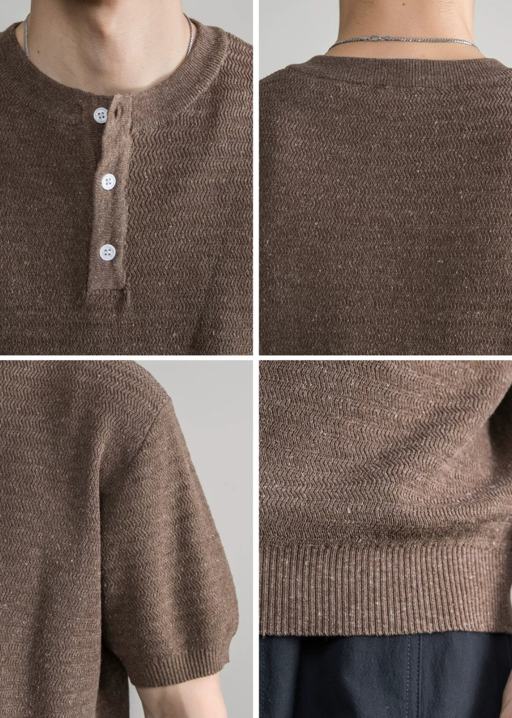 Henley Neck Textured Knit  #FS083