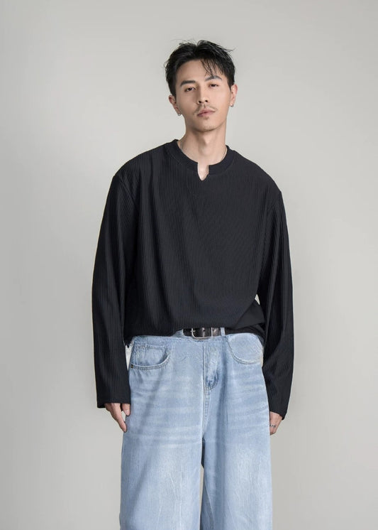 Soft Rib Slit Relax Top  #FS047