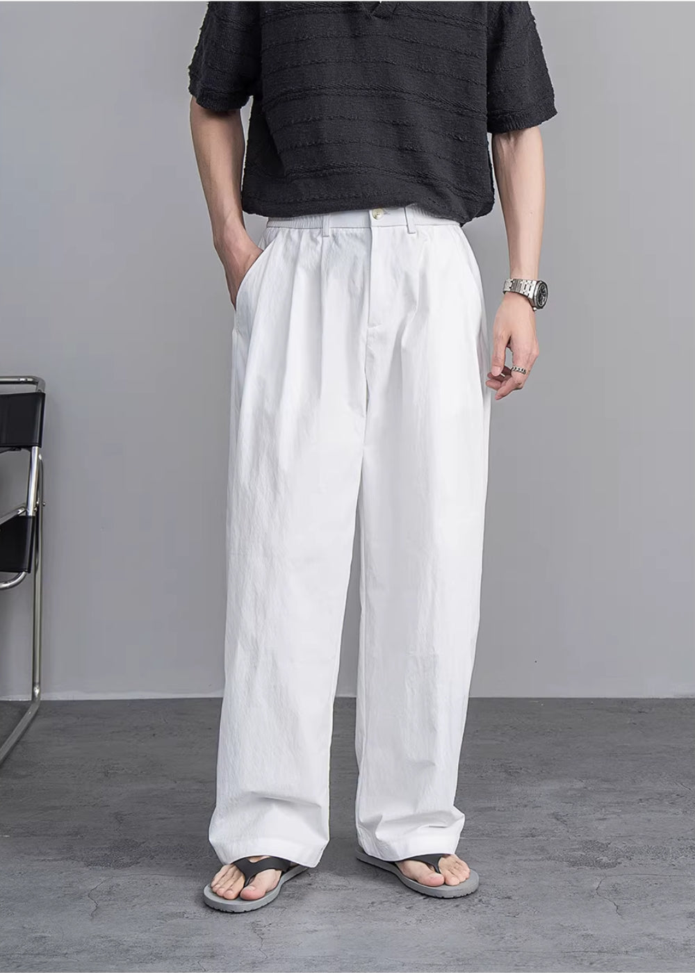 Airy Texture Wide Slacks  #FS046