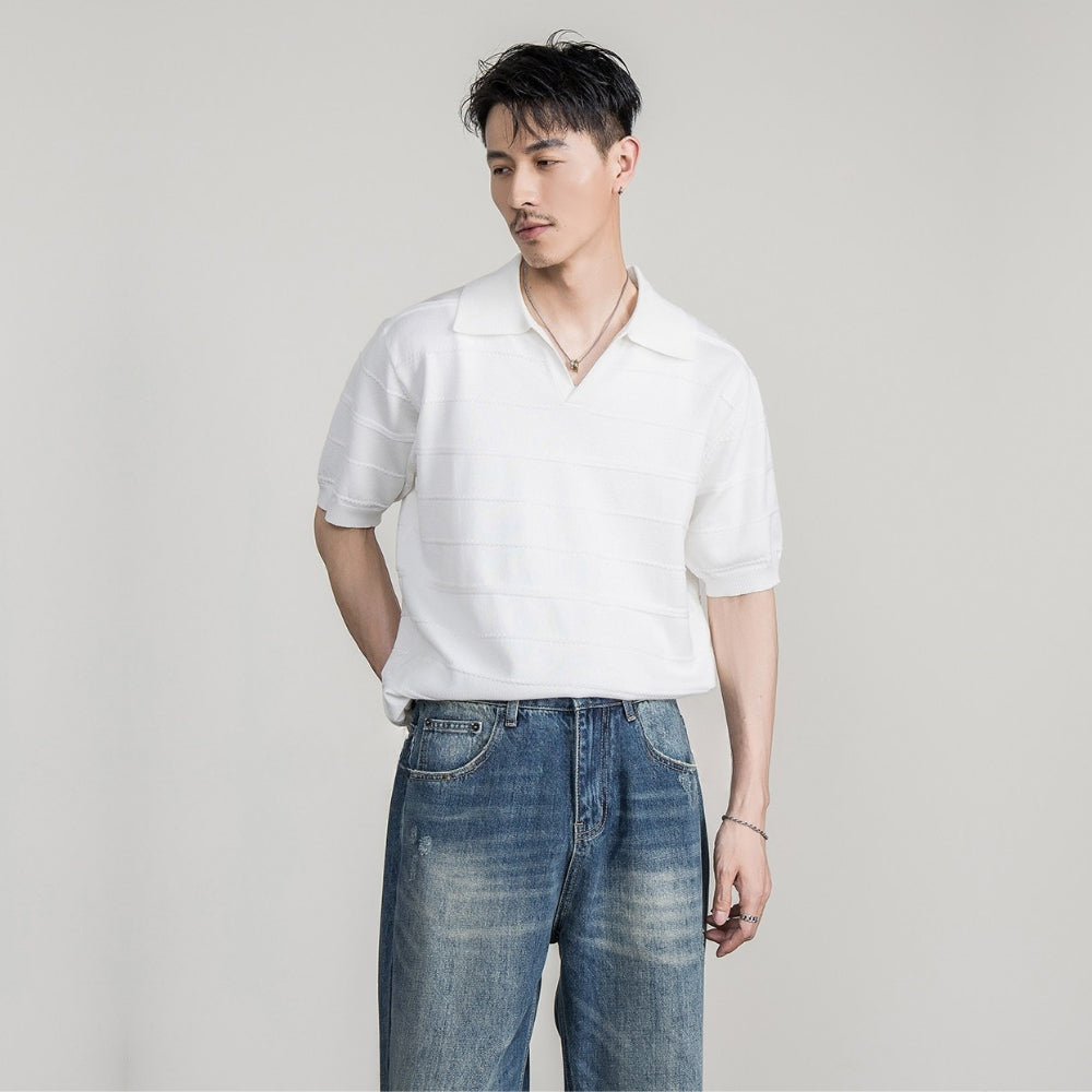 Airy Knit Open Collar Polo  #FS105
