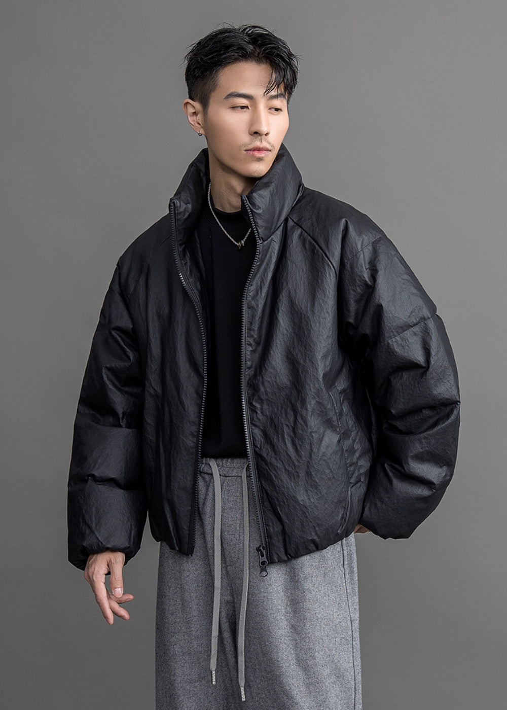 Matte Textured Short Down Jacket  #FS019