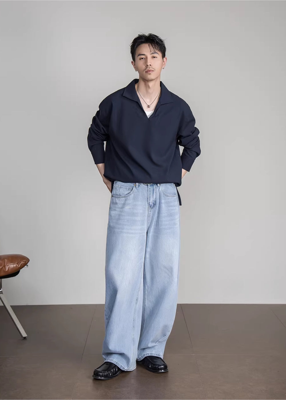 Lyocell Linen Open Collar Shirt  #FS041