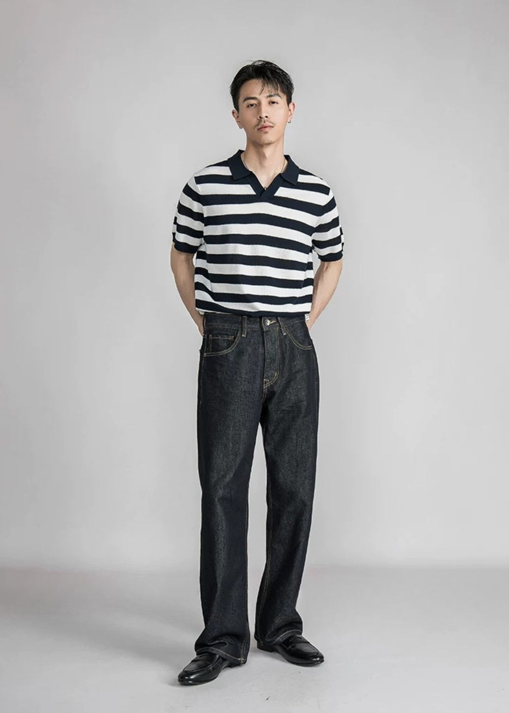 Fine Knit Silk Blend Stripe Polo  #SF002