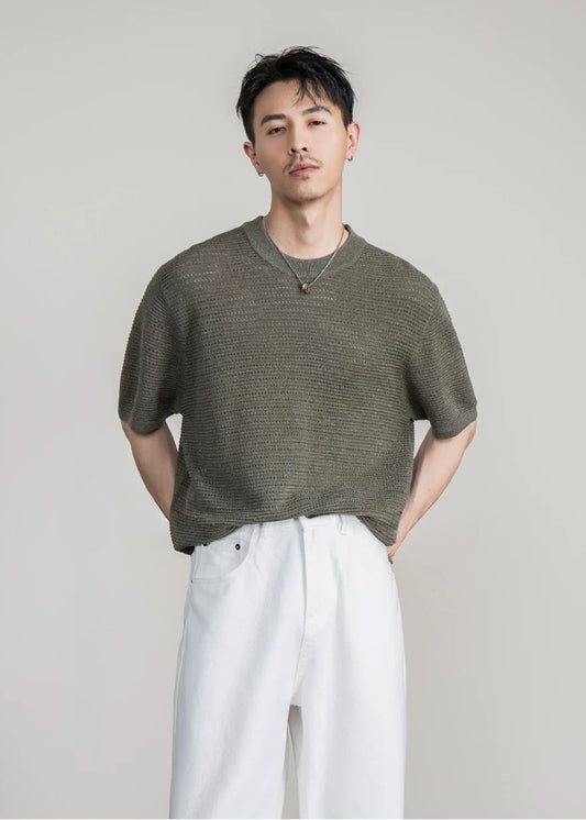 Open Knit Crew T-Shirt  #FS086