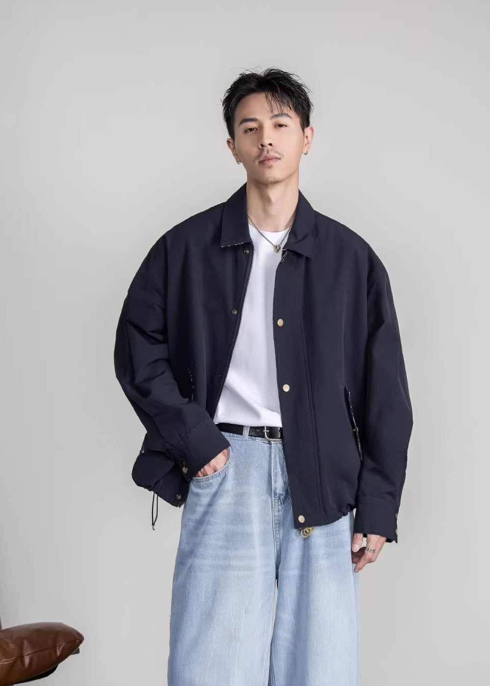 Reverse Check Zip Blouson  #FS044