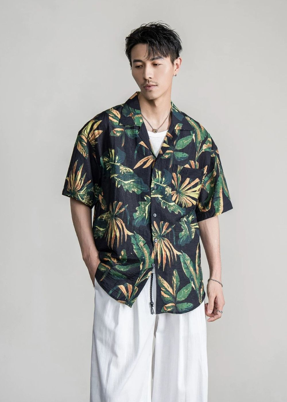 Tropical Leaf Cuban Shirt  #FS064