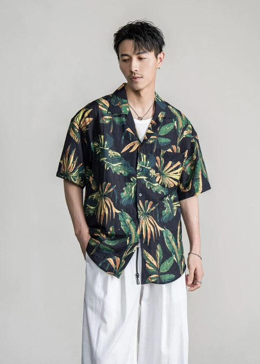 Tropical Leaf Cuban Shirt  #FS064