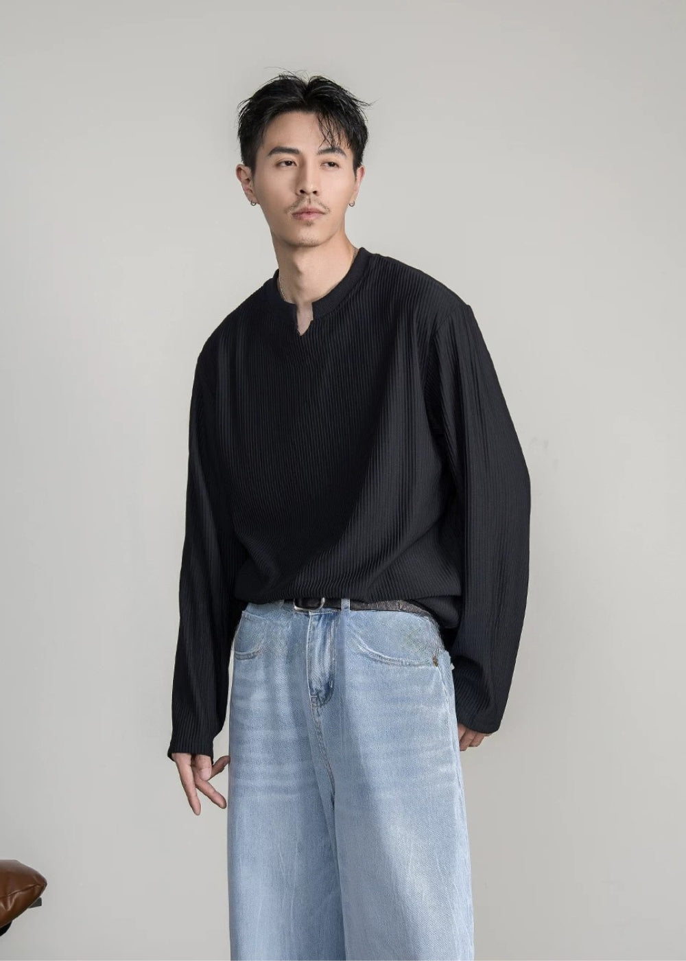 Soft Rib Slit Relax Top  #FS047