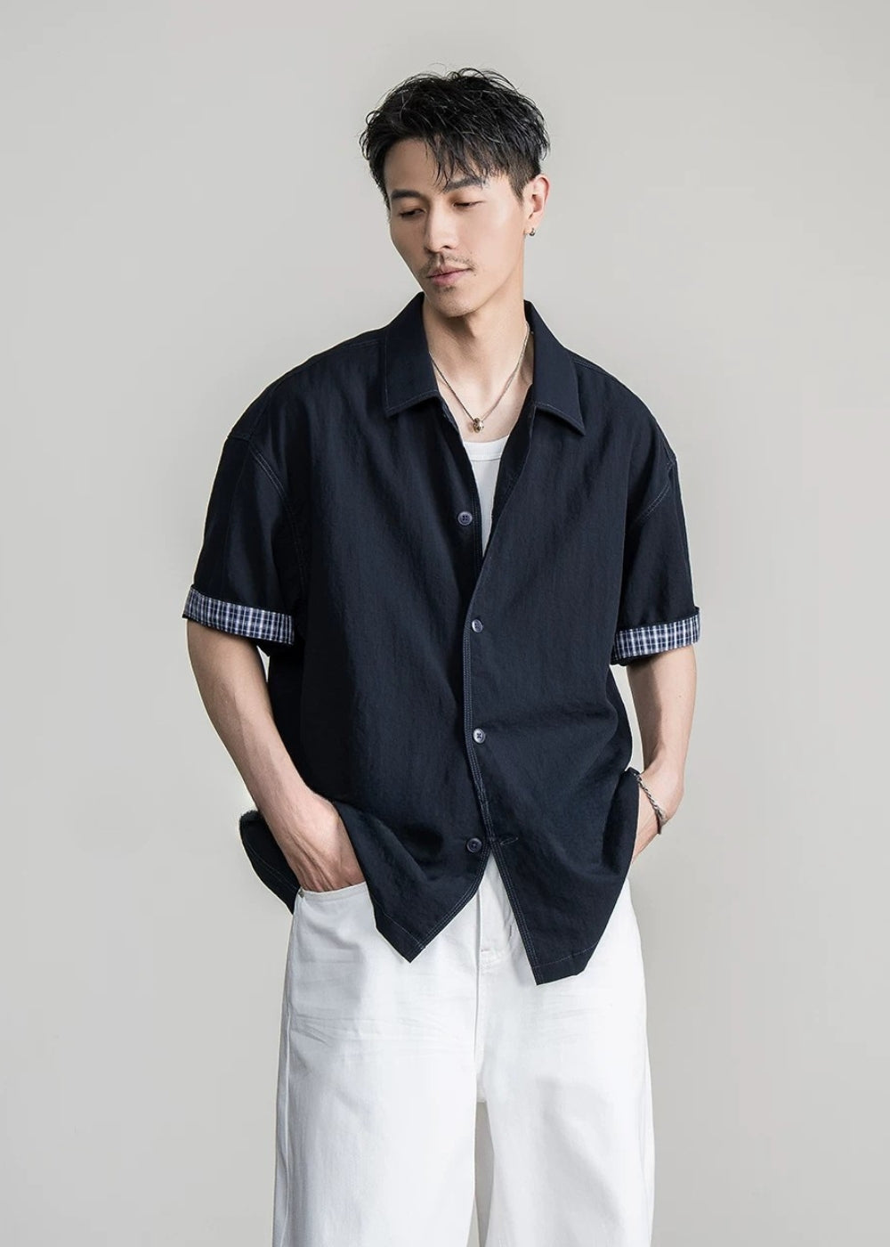 Drape Check Cuff Shirt  #FS063